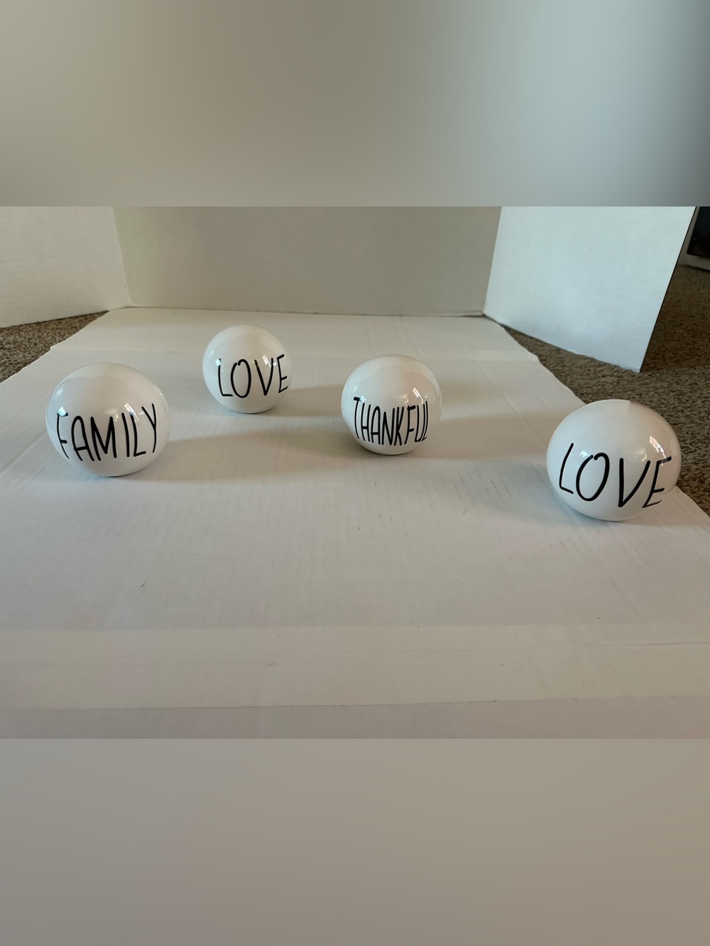 White 'Love' & 'Family' Decorative Ceramic Ball Set - Home decor